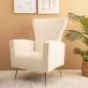 Velvet Accent Chair, Wingback Arm Chair with Gold Legs, Upholstered Single Sofa for Living Room Bedroom, White