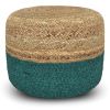 Lydia - Round Pouf - Aqua / Natural