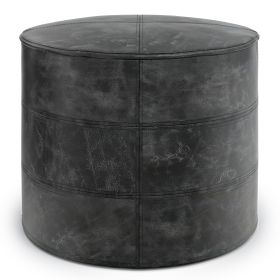 Connor - Round Pouf - Distressed Black