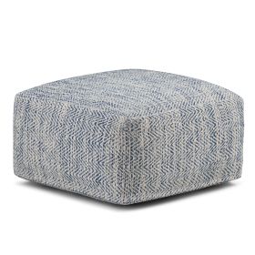 Nate - Square Pouf - Patterned Denim Melange