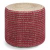 Larissa - Round Braided Pouf - Natural / Maroon