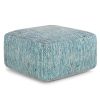 Nate - Square Pouf - Patterned Teal Melange