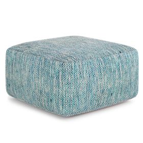 Nate - Square Pouf - Patterned Teal Melange