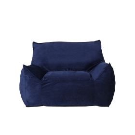 Allea Velveteen Bean Bag Chair with Armrests, Navy Blue