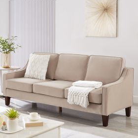 Modern 3 Piece seat Sofa Couch with Scooped Armrest/Wood legs,Upholstered Velvet 3-seat Sofa with Removable Cushions for Livingroom Bedroom,Taupe