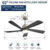 52 Inch Modern Ceiling Fan With 120V Dimmable 5 Solid Wood Blades Remote Control Reversible DC Motor With Led Light