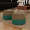 Lydia - Round Pouf - Aqua / Natural