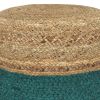 Lydia - Round Pouf - Aqua / Natural