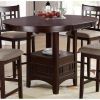 Dining Table Round Counter height Dining Table w Shelve 1pc Table Only Solid wood Dark Rosy Brown FInish