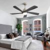 52 Inch Modern Ceiling Fan With 120V Dimmable 5 Solid Wood Blades Remote Control Reversible DC Motor With Led Light