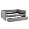 Upholstered Full Size Daybed with Two Drawers, with Button and Copper Nail on Square Arms, Grey (82.75''x58''x30.75'')