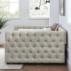 Upholstered Full Size Daybed with Two Drawers, with Button and Copper Nail on Square Arms, Beige (82.75''x58''x30.75'')