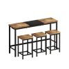 Modern Design Kitchen Dining Table, Pub Table, Long Dining Table Set with 3 Stools, Convenient Hanging Stool Design, Natural+Black