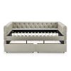 Upholstered Full Size Daybed with Two Drawers, with Button and Copper Nail on Square Arms, Beige (82.75''x58''x30.75'')