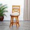 24" Counter Height X-Back Swivel Stool, Natural Finish, Beige Fabric Seat