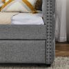 Upholstered Full Size Daybed with Two Drawers, with Button and Copper Nail on Square Arms, Grey (82.75''x58''x30.75'')