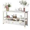 3 Tier Vintage Solid Console Table with 3 Drawers and Shelves; Industrial Console Table Coffee Table for Living Room Entry Bedroom White Color