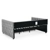 Upholstered Full Size Daybed with Two Drawers, with Button and Copper Nail on Square Arms, Grey (82.75''x58''x30.75'')