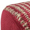 Larissa - Round Braided Pouf - Natural / Maroon