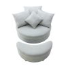 Orisfur. 360Â° Swivel Accent Barrel Chair with Storage Ottoman & 4 Pillows, Modern Linen Leisure Chair Round Accent for Living Room