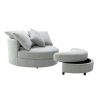 Orisfur. 360Â° Swivel Accent Barrel Chair with Storage Ottoman & 4 Pillows, Modern Linen Leisure Chair Round Accent for Living Room