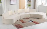 136.6" Stylish Curved sofa Sectional Sofa Chenille Fabric Sofa Couch with Three Throw Pillows for Living Room, Beige