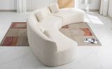 136.6" Stylish Curved sofa Sectional Sofa Chenille Fabric Sofa Couch with Three Throw Pillows for Living Room, Beige