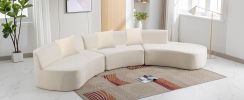 136.6" Stylish Curved sofa Sectional Sofa Chenille Fabric Sofa Couch with Three Throw Pillows for Living Room, Beige