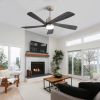 52 Inch Modern Ceiling Fan With 120V Dimmable 5 Solid Wood Blades Remote Control Reversible DC Motor With Led Light