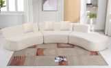 136.6" Stylish Curved sofa Sectional Sofa Chenille Fabric Sofa Couch with Three Throw Pillows for Living Room, Beige