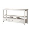 3 Tier Vintage Solid Console Table with 3 Drawers and Shelves; Industrial Console Table Coffee Table for Living Room Entry Bedroom White Color