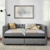 Upholstered Full Size Daybed with Two Drawers, with Button and Copper Nail on Square Arms, Grey (82.75''x58''x30.75'')