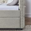 Upholstered Full Size Daybed with Two Drawers, with Button and Copper Nail on Square Arms, Beige (82.75''x58''x30.75'')