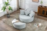 Orisfur. 360Â° Swivel Accent Barrel Chair with Storage Ottoman & 4 Pillows, Modern Linen Leisure Chair Round Accent for Living Room