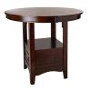 Dining Table Round Counter height Dining Table w Shelve 1pc Table Only Solid wood Dark Rosy Brown FInish