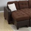 Chocolate Plush Microfiber / Faux Leather 3pcs Reversible Sectional Sofa Chaise w Ottoman Chaise Tufted Couch Lounge Living Room Furniture