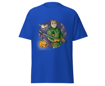 Halloween jason with spear fashion red t-shirt merchyprint, size M (Color: Blue)