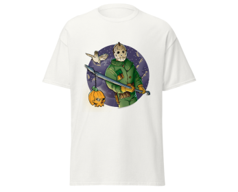 Halloween jason with spear fashion red t-shirt merchyprint, size M (Color: White)