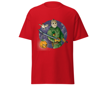 Halloween jason with spear fashion red t-shirt merchyprint, size M (Color: Red)