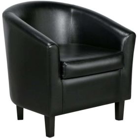 Barrel Accent Chair with Ottoman (Color: Black Faux Leather)