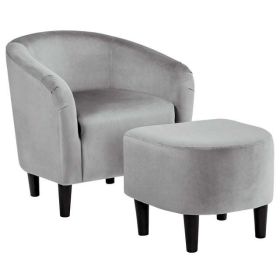 Barrel Accent Chair with Ottoman (Color: Gray Velvet)