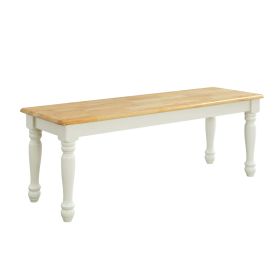 Kitchen Farmhouse Solid Wood Dining Bench (Color: White and Natural Finish)