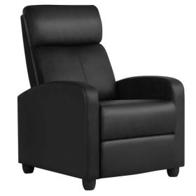 Faux Leather Push Back Theater Recliner Chair with Footrest (Color: Black)