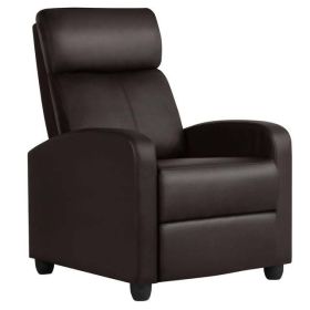 Faux Leather Push Back Theater Recliner Chair with Footrest (Color: Brown)