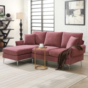 84 " Convertible Sectional Sofa, Modern Chenille L-Shaped Sofa Couch with Reversible Chaise Lounge, Fit for Living Room, Apartment(2 Pillows) (Color: Pink)