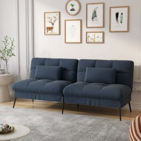 Convertible Futon Sofa Bed Upholstered Futon Couch Fabric Sleeper Sofa (Color: Blue)