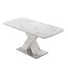 Modern Square Dining Table;  Stretchable;  Printed Black/white Marble +MDF X-Shape Table Leg with Metal Base