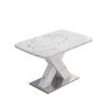 Modern Square Dining Table;  Stretchable;  Printed Black/white Marble +MDF X-Shape Table Leg with Metal Base