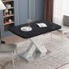 Modern Square Dining Table;  Stretchable;  Printed Black/white Marble +MDF X-Shape Table Leg with Metal Base